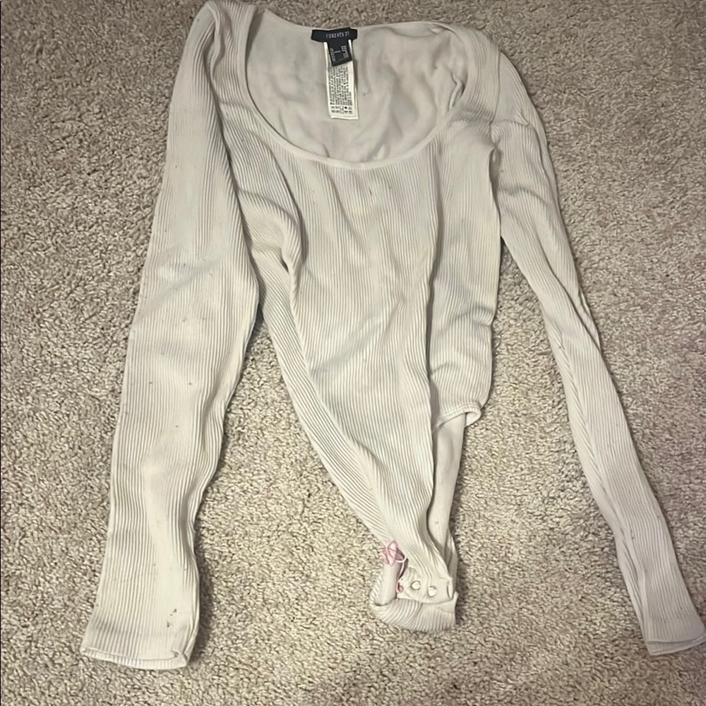Forever 21 Cream Ribbed Bodysuit